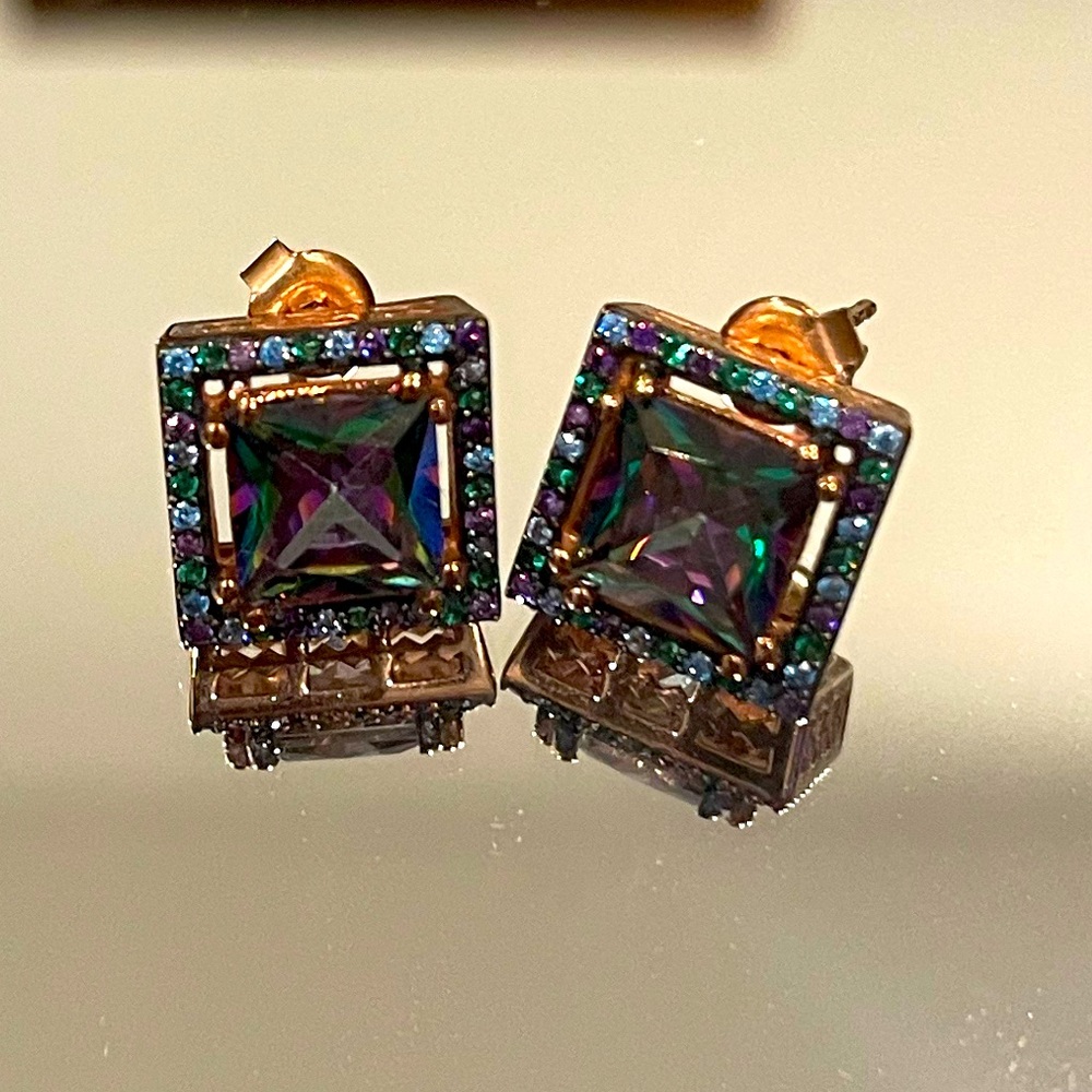 🌈💎Rainbow mystic topaz rose gold plated necklace & earring